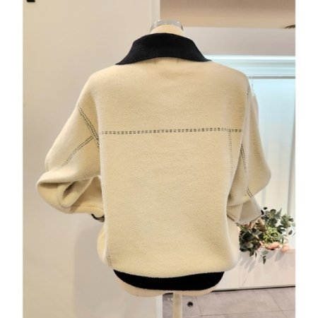 카라 배색 스티치 니트 자켓