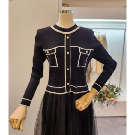 배색 니트 샤 원피스