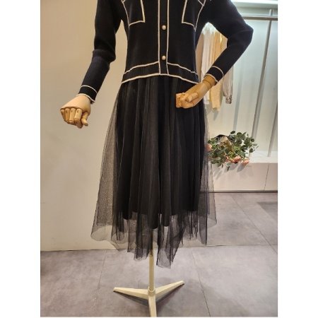 배색 니트 샤 원피스