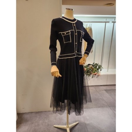 배색 니트 샤 원피스