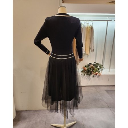 배색 니트 샤 원피스