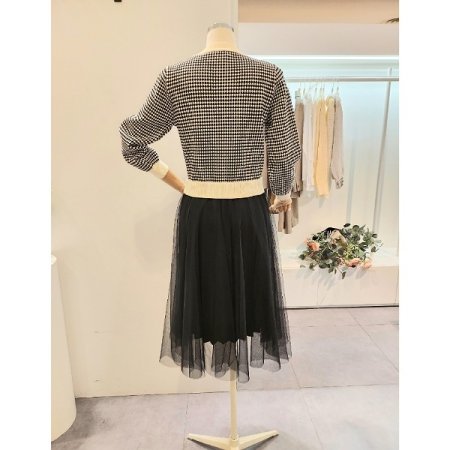 진주 니트 배색 샤 원피스