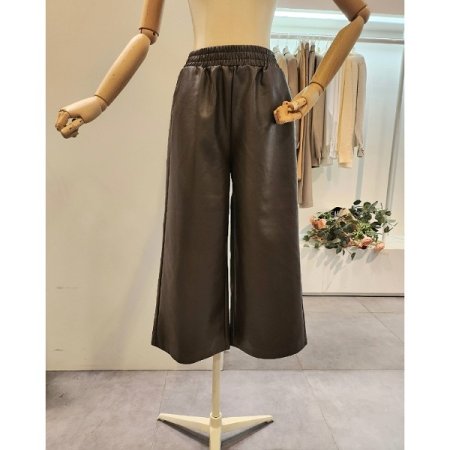 밴딩 레자 통 바지