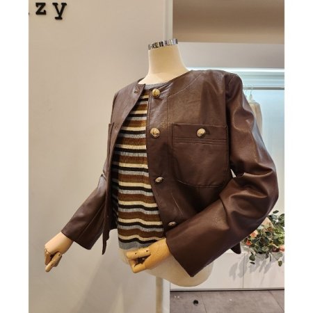 라운드넥 버튼 레자자켓