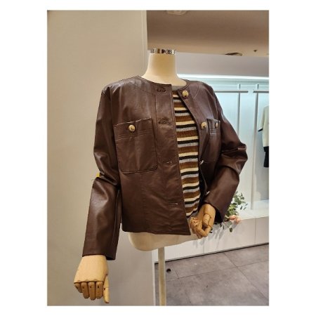 라운드넥 버튼 레자자켓