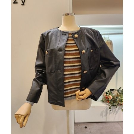 라운드넥 버튼 레자자켓