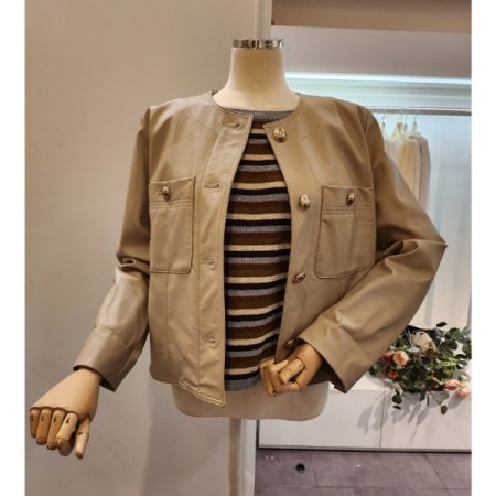 라운드넥 버튼 레자자켓