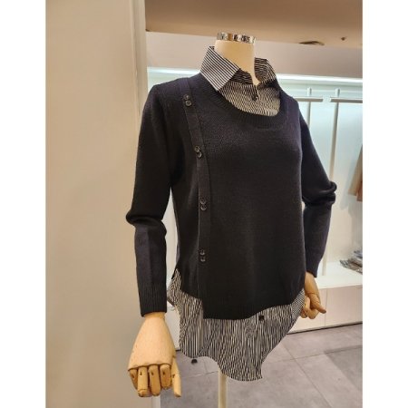 단추장식 셔츠배색 니트