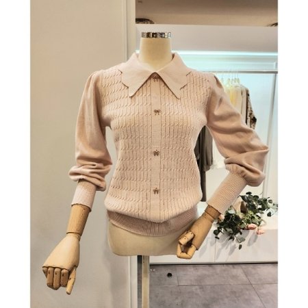 리본장식 카라 니트