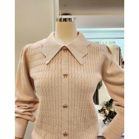 리본장식 카라 니트