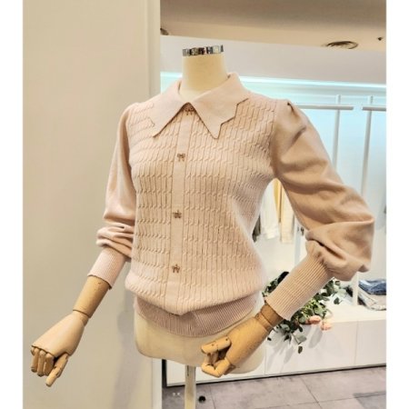 리본장식 카라 니트