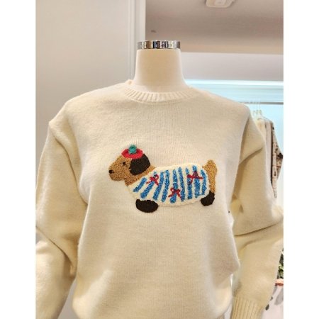 강아지 자수 니트