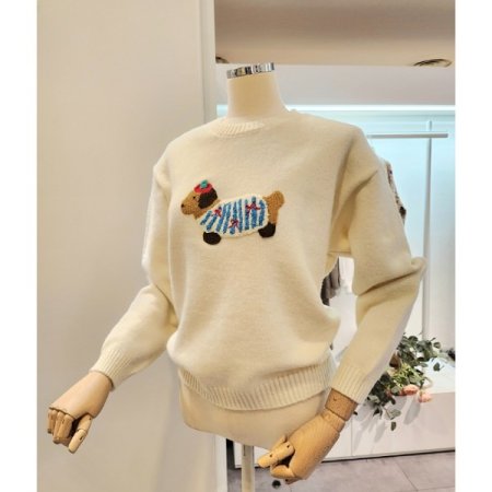 강아지 자수 니트