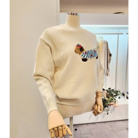 강아지 자수 니트