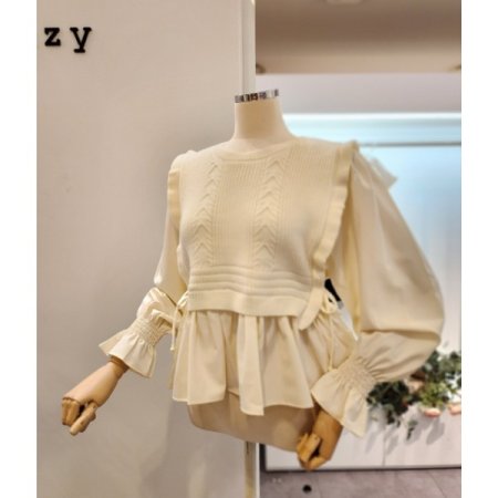 허리 양 리본 니트