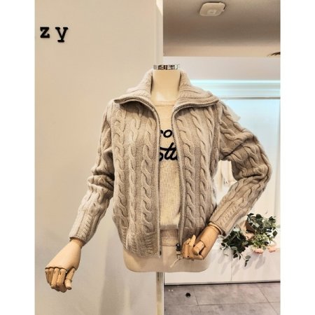 하이넥 짜임 니트 가디건