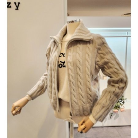 하이넥 짜임 니트 가디건