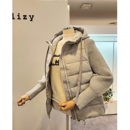 니트배색 덕다운 점퍼