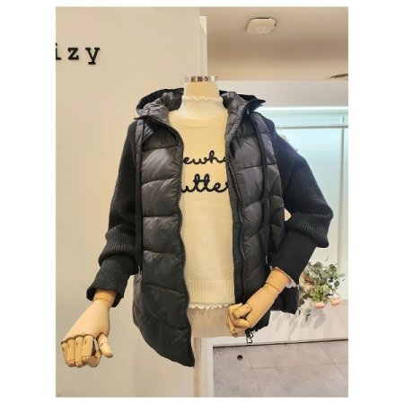 니트배색 덕다운 점퍼