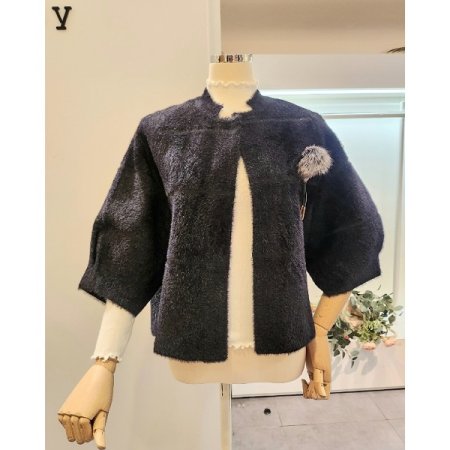 브로치 퍼프 퍼 자켓