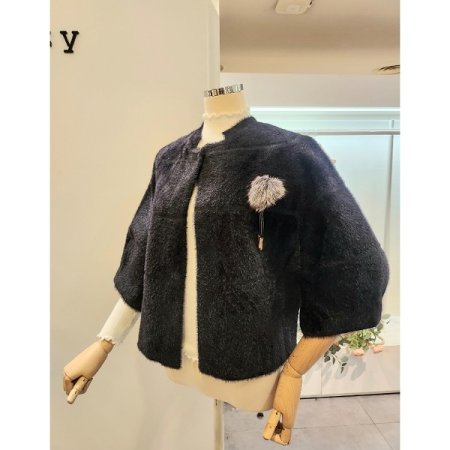 브로치 퍼프 퍼 자켓