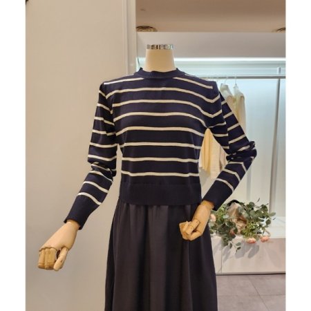 줄무늬 니트 배색 원피스