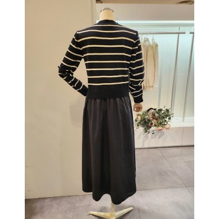 줄무늬 니트 배색 원피스