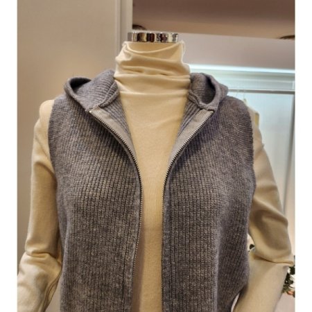 후드 골지 집업 니트조끼