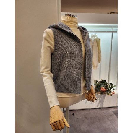 후드 골지 집업 니트조끼