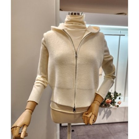 후드 골지 집업 니트조끼