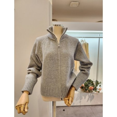 하이넥 밑단골지 가디건