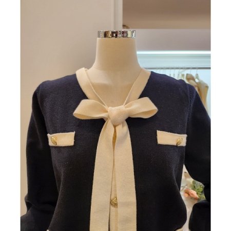 배색 리본 니트