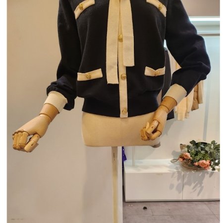 배색 리본 니트