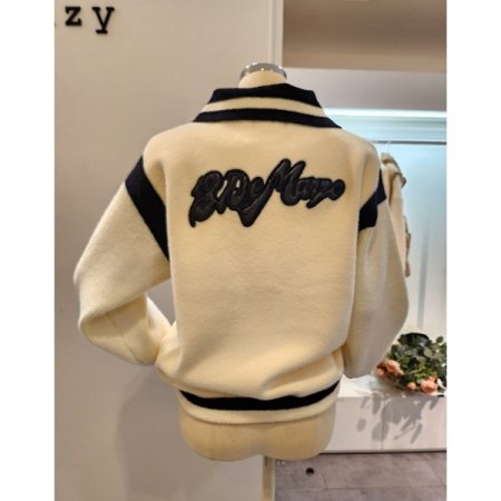 백 레터링 배색 니트자켓