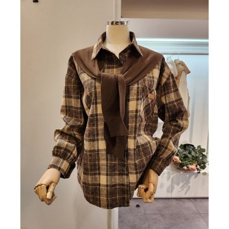 니트 숄 체크 셔츠