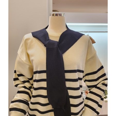 어깨 니트숄 스트라이프 니트