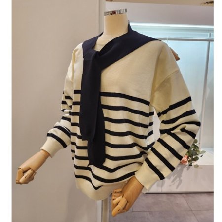 어깨 니트숄 스트라이프 니트