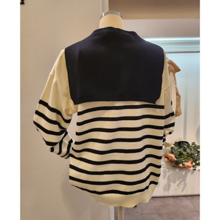 어깨 니트숄 스트라이프 니트