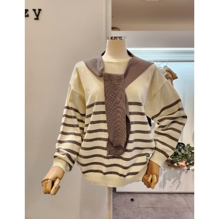 어깨 니트숄 스트라이프 니트