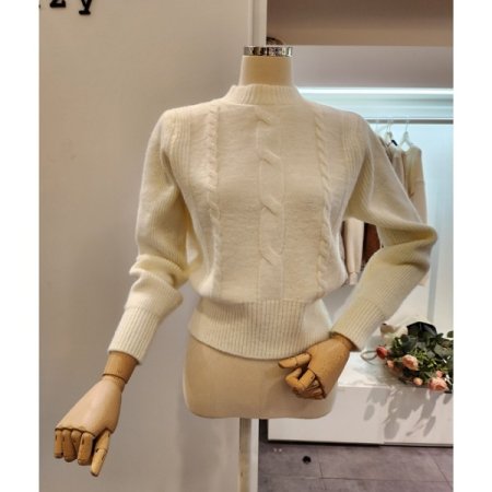 펄 꽈배기 골지 니트