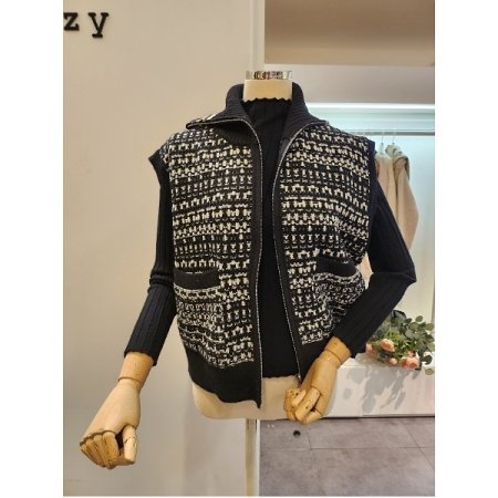 하이넥 집업 니트 조끼