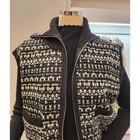 하이넥 집업 니트 조끼