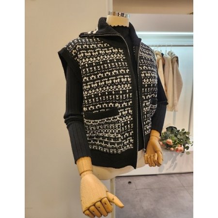 하이넥 집업 니트 조끼