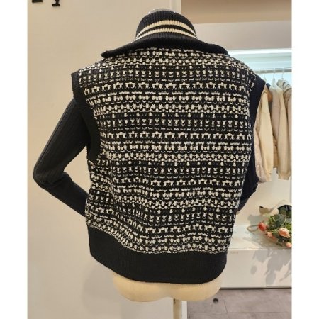 하이넥 집업 니트 조끼