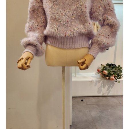 컬러 믹스 브이넥 니트