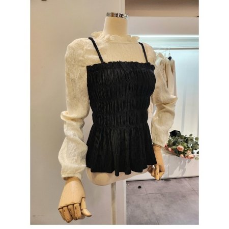 벨벳 스모크 셔링 블라우스