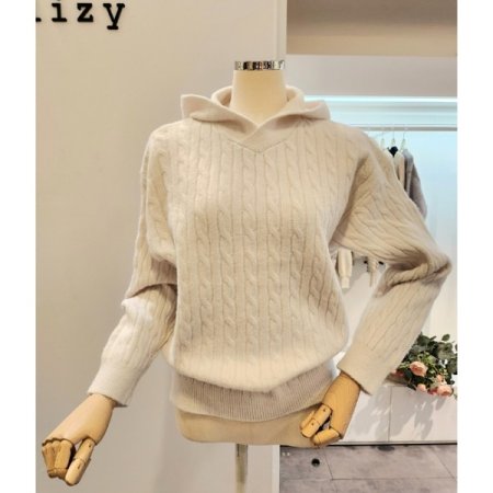 후드넥 케이블 니트