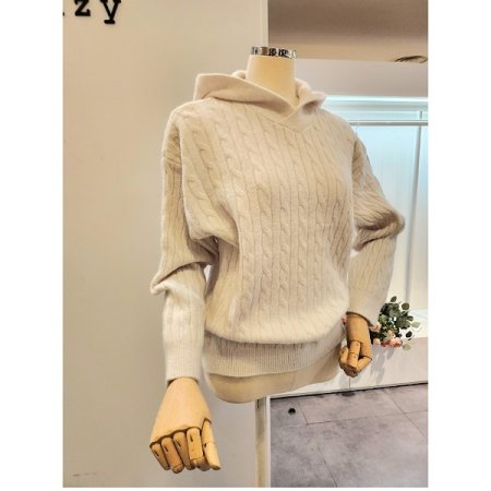 후드넥 케이블 니트