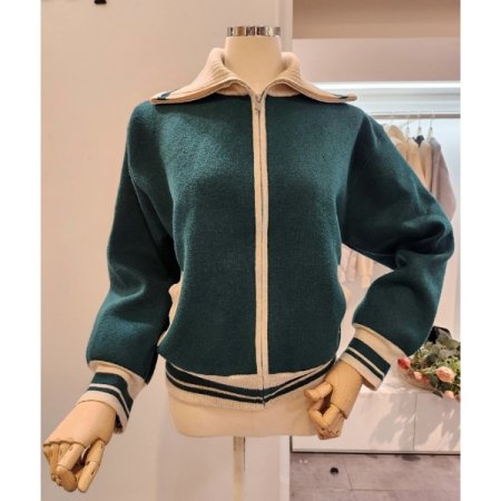 백 레터링 집업 니트 가디건