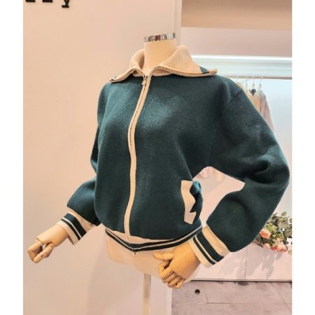 백 레터링 집업 니트 가디건